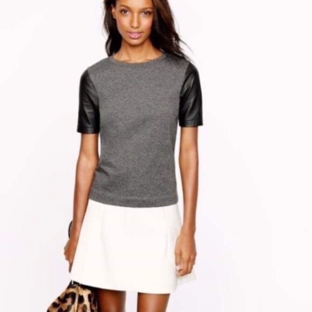 J.Crew Gray Shirt with Leather Sleeve